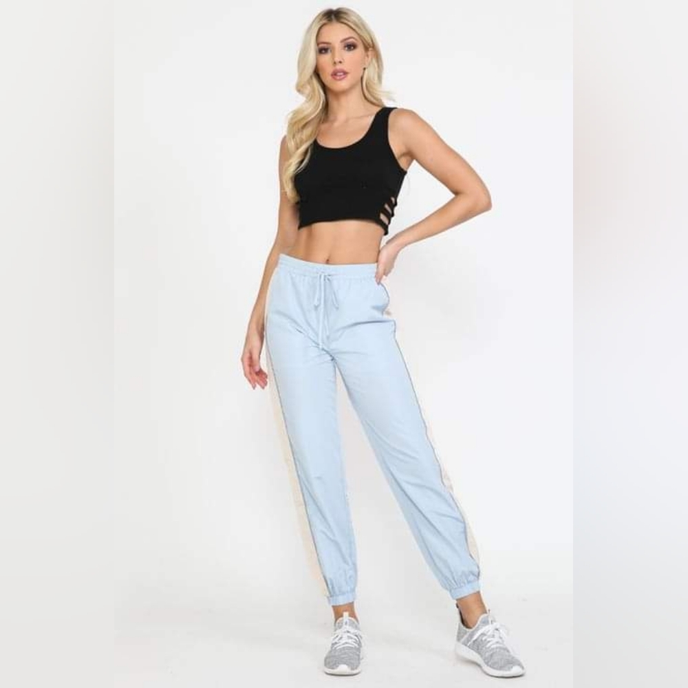 Wild Honey Pale Blue Side Stripe Mesh Band Jogger Pants NWT - Picture 5 of 5